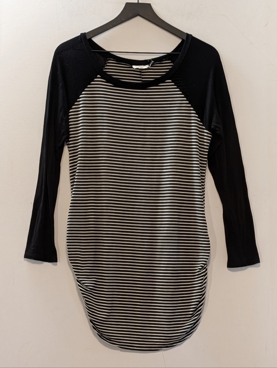 Sweet Pea Tops - Sweet Pea USA Maternity Dress Med Striped Black Sleeve Ruched Knit Pregnancy
